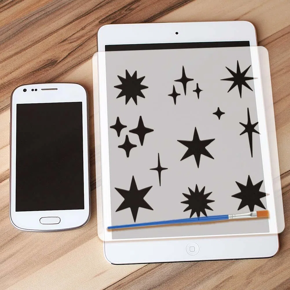 FINGERINSPIRE 6 Pz Stencils per Pittura a Stelle con Pennello, 20x20cm Stencil a Stelle Scintillanti Riutilizzabili Modello per Disegno Stencil In PET per Pittura Murale, Legno, Tela, Tessuto