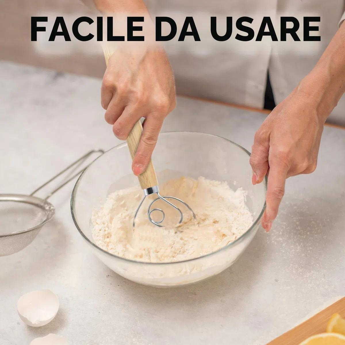 Zulay - Frusta danese per impasto, grande, 33 cm, in acciaio inox e legno danese, frullatore artigianale in stile olandese per pane, pastella, torta, pasticceria e altro ancora
