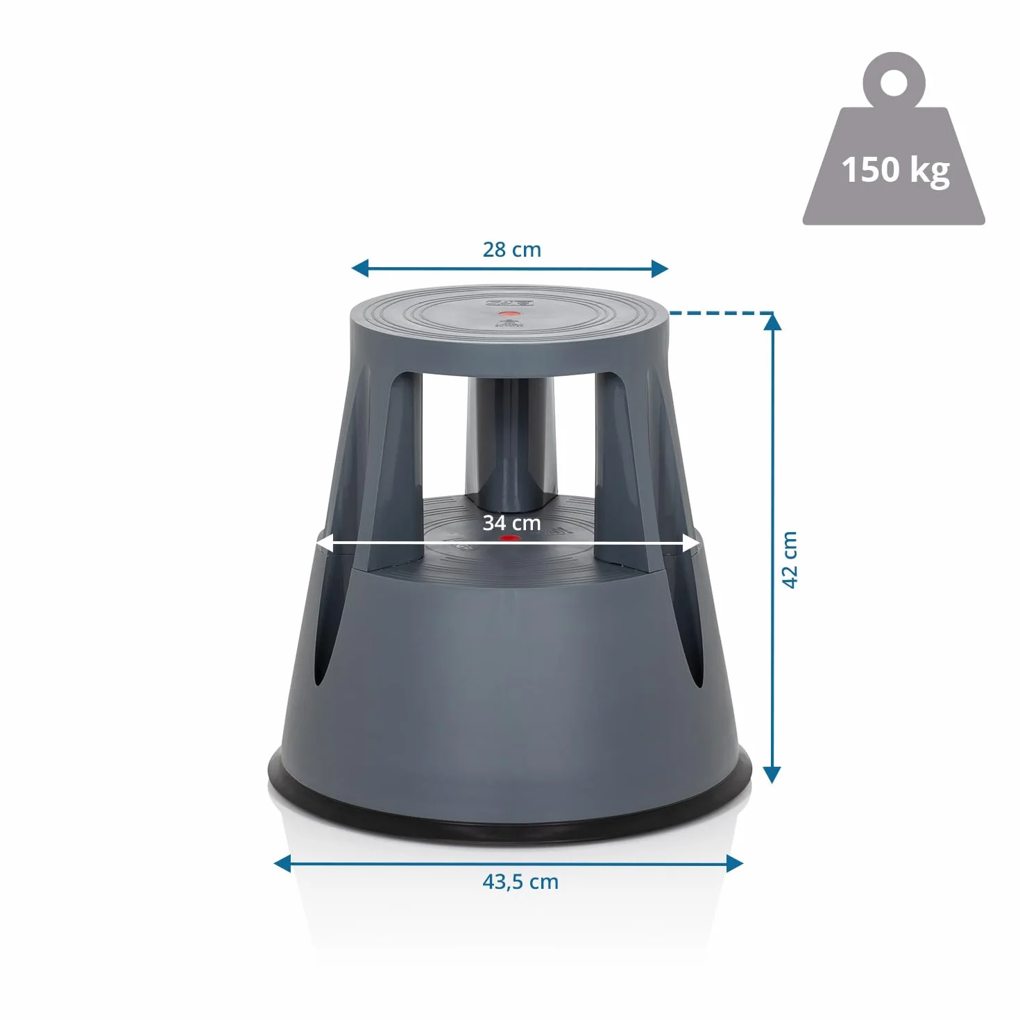 hjh OFFICE TIO-M I 830001 - Sgabello in plastica con base di elefante, certificato T?V, altezza 42 cm, portata fino a 150 kg, con ruote, colore: Grigio