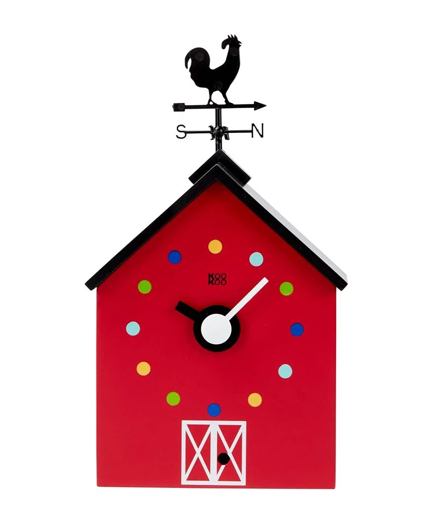 KOOKOO RedBarn piccolo, Orologio da fattoria con 12 suoni di animali, un gallo e un segnavento rotante, per bambini 6+ anni