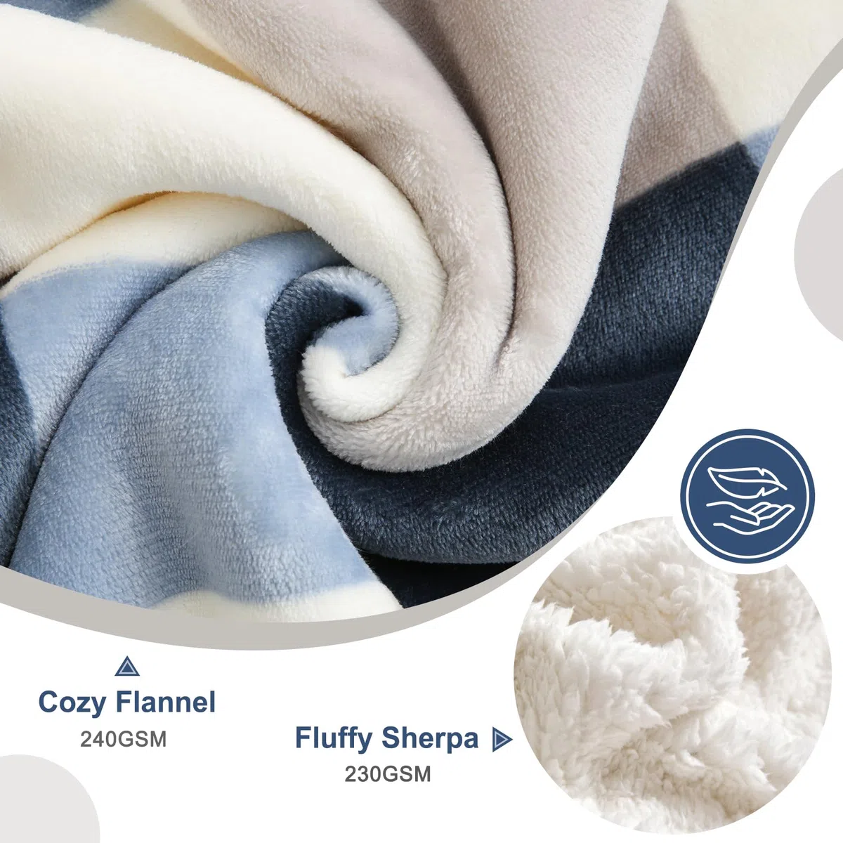 PU MEI Coperta in pile Sherpa, reversibile, soffice, soffice, in flanella, per divano letto, 150 x 200 cm, colore: grigio-blu