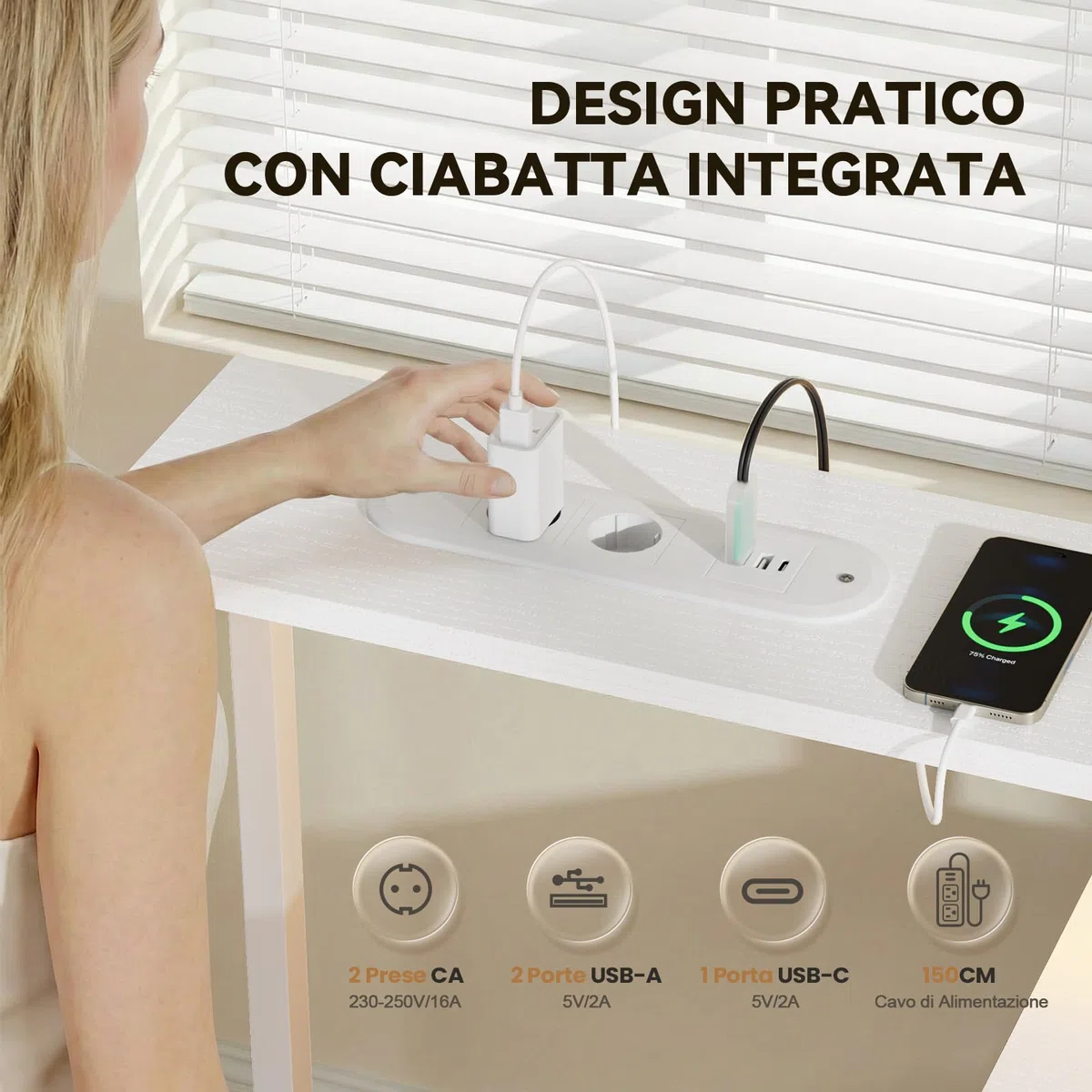 SOLAVERO Scrivania Angolare con Piano Pieghevole, 140cm Scrivania Gaming a l con Prese & USB-C, Tavolo Computer con Cassetti in Tessuto, Tavolo Ufficio con Supporto per Monitor, Bianco