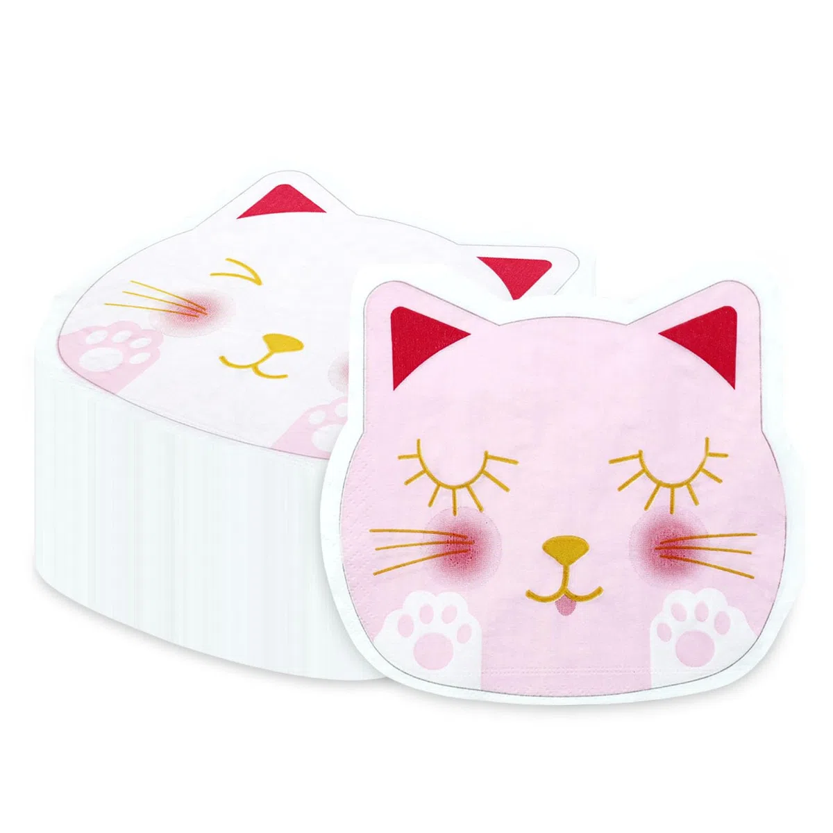 100 tovaglioli a forma di gatto, 25 x 29 cm, tovaglioli di carta con stampa a zampa bianca e rosa, decorazioni di compleanno per bambini, animali domestici, feste di compleanno