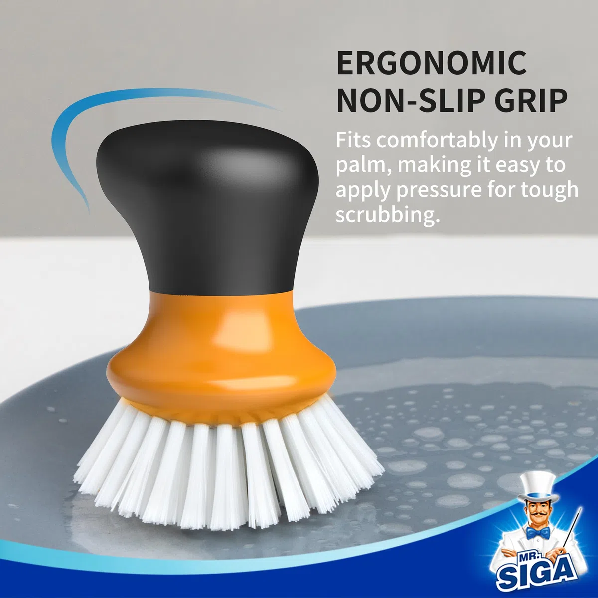 MR.SIGA Spazzola per piatti con manico ergonomico, Spazzola lavapiatti per piatti, pentole, padelle per la pulizia della cucina, Arancione, 2 pezzi
