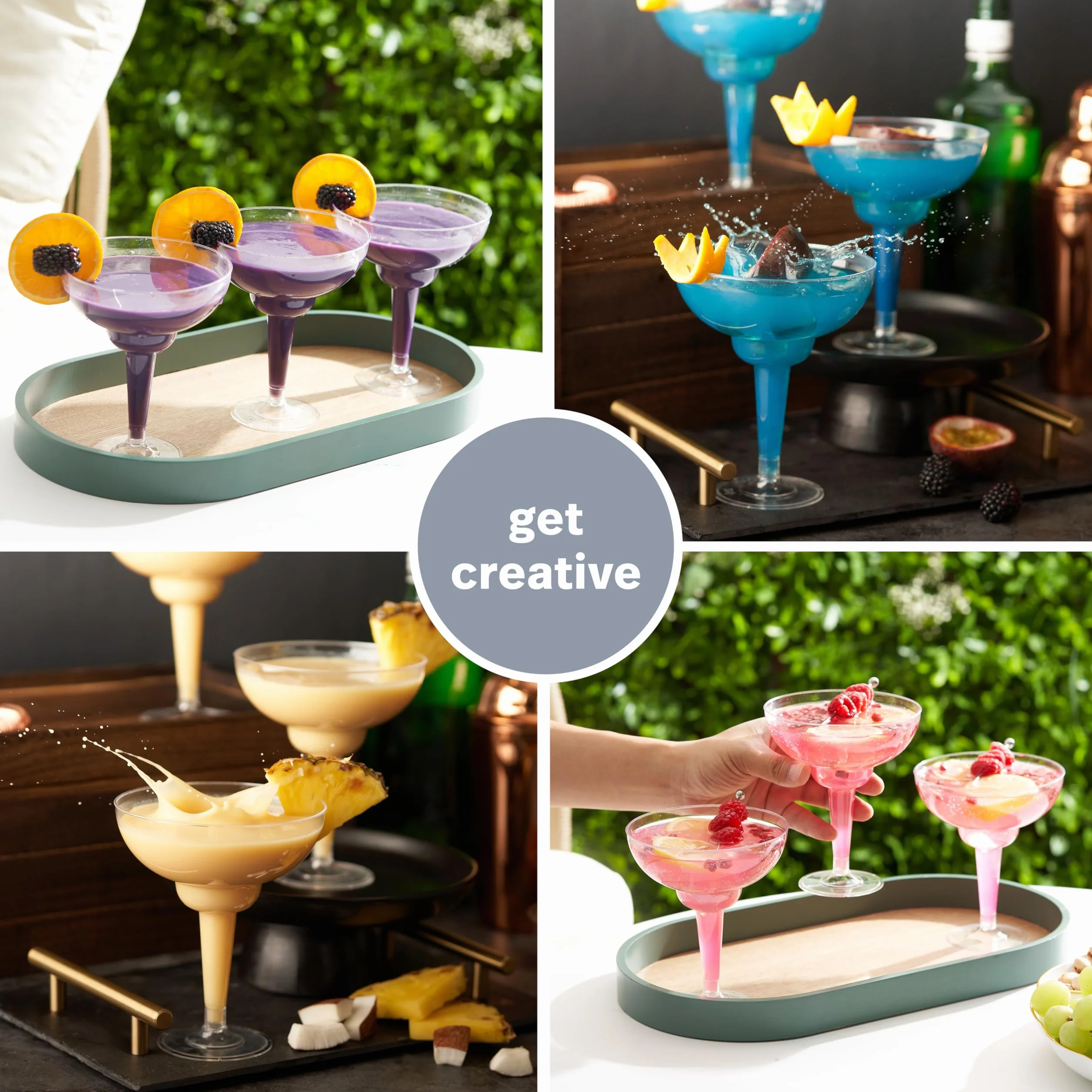 Matana 12 Elegantes Copas de Cóctel Margarita de Plástico con Bordo Argentato (360ml / 12oz) - Resistentes y Reutilizables - Copas Daiquiri Martini para Bodas, Cumpleaños, Navidad y Fiestas