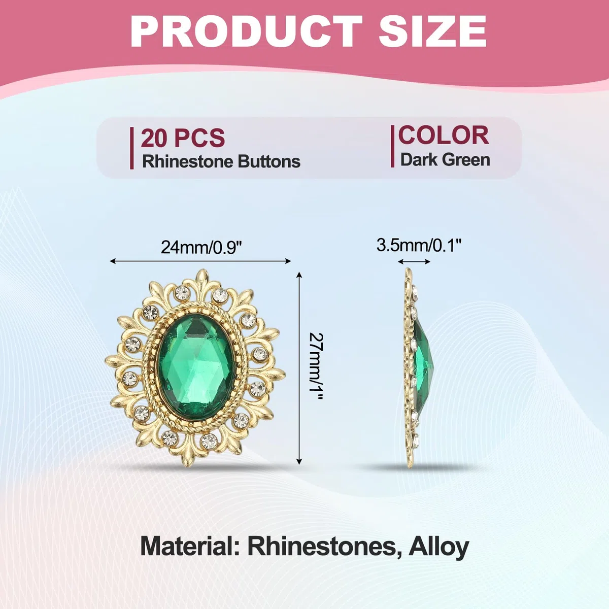 PATIKIL 20Pcs Bottoni Con Strass, Strass Con Base In Metallo Da Cucire Con Pietre A Specchio Per Decorare Abiti Scarpe Cappello Borse, Verde Scuro