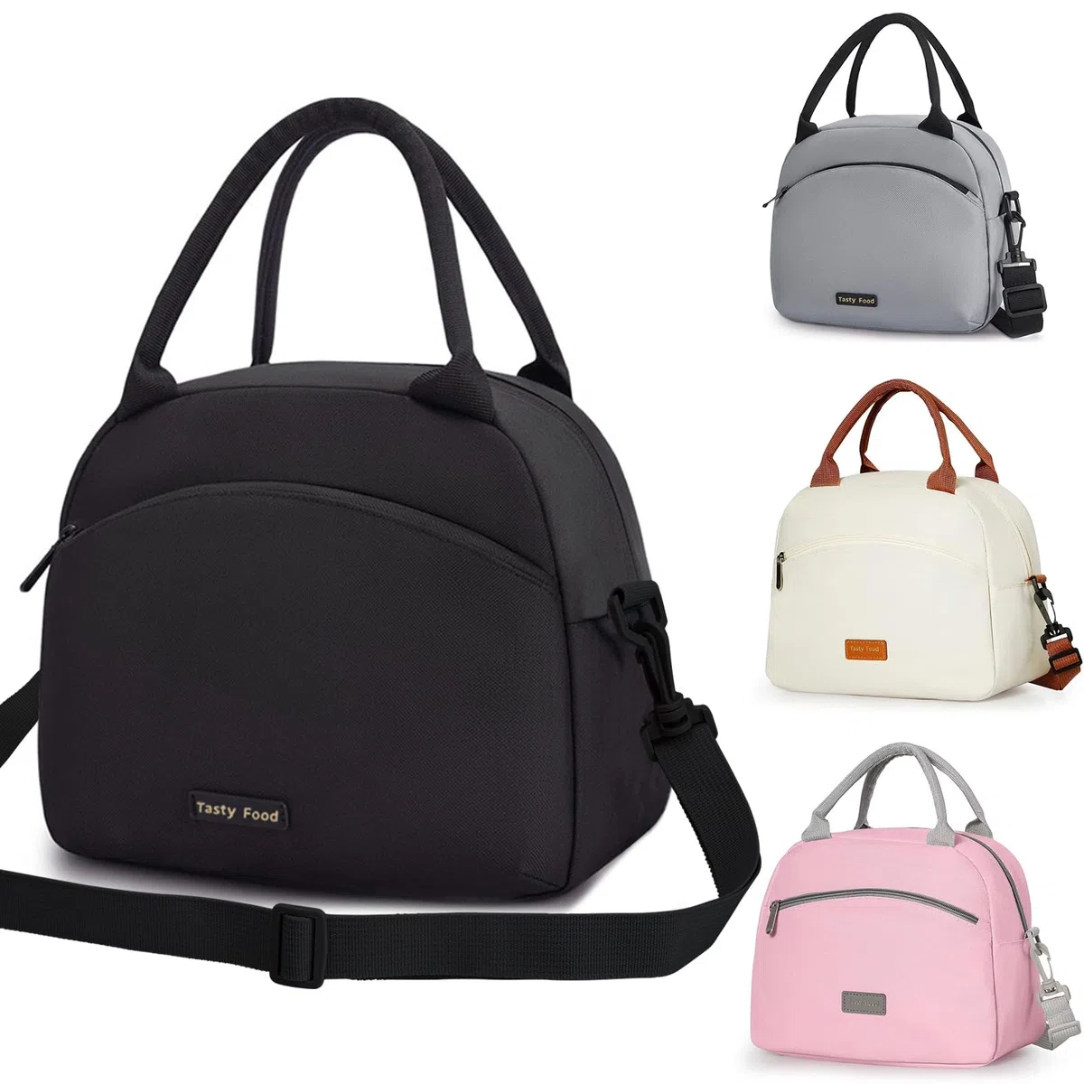 Runmeihe Borsa Termica per Donna, Borsa Porta Pranzo Riutilizzabile con Tracolla, Piccole Lunch Bag Impermeabili per Adulti per Lavoro Viaggio Picnic Scuola (BLACK)