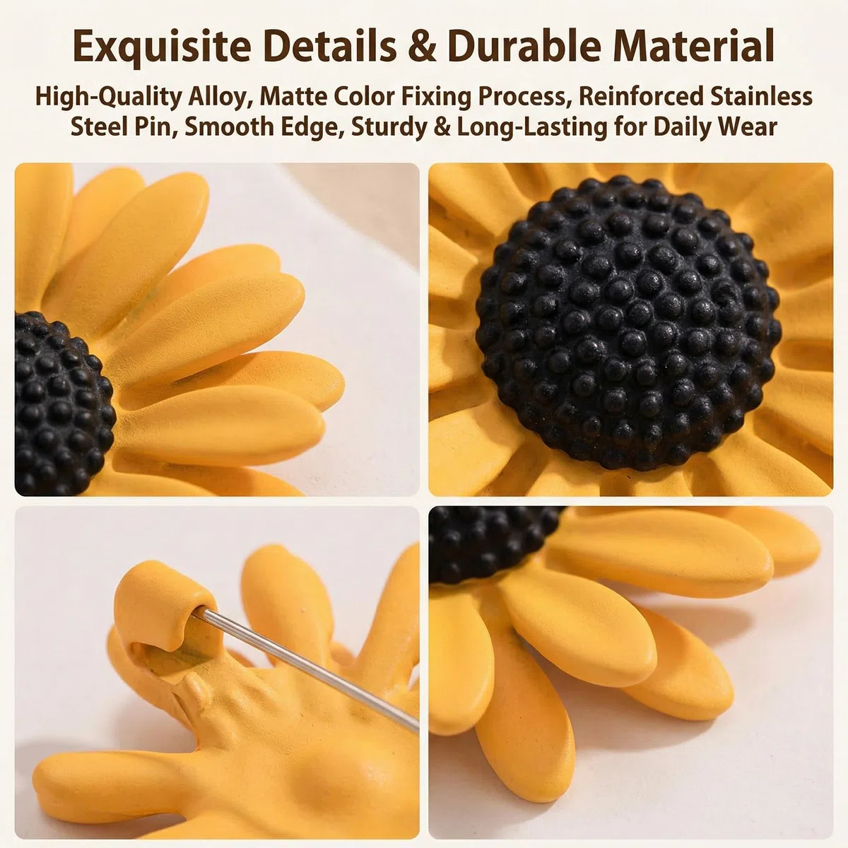 Giallo Lega Girasole Spilla Fiore Margherita Spille Pin Scollatura Collare Risvolto Gioielli Floreali Vestiti Collocazione Cappotto Cappello Maglione Accessori, 1.3x1.3inch