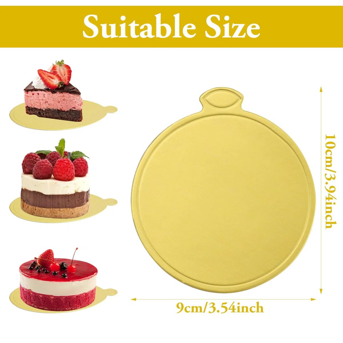 150 Pezzi Tavola per Mini Torte Alla Mousse, 9cm Mini d'oro Cake Basi Carta Dessert Display, Vassoio Rotondo in Cartone per Compleanno, Vacanza, Festa