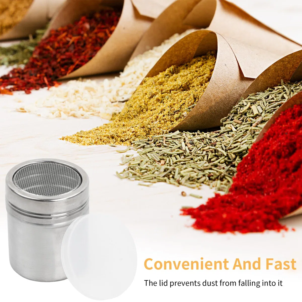 2 Pezzi Acciaio Inossidabile in Polvere Shakers, Spargicacao in Acciaio, Spargi Zucchero a Velo, Farina di Caffè con Shaker, Dosatore Cacao in Polvere Shaker, Spargizucchero per Cucina Bevande Cottura