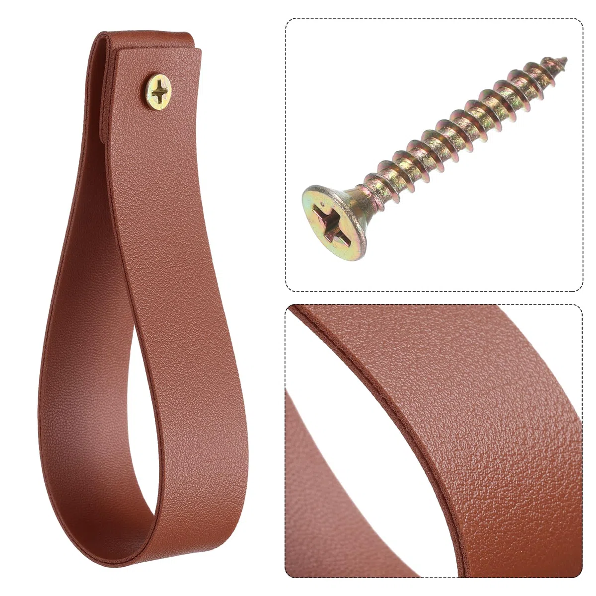 QUARKZMAN 4pz Porta Asta Tende Pelle 1 x 4.7 Pollici Cinghie Appendere Parete Staffe per Ganci per Asta Tende Ganci con Viti per Parete Bagno Cucina Camera da Letto, Marrone Scuro