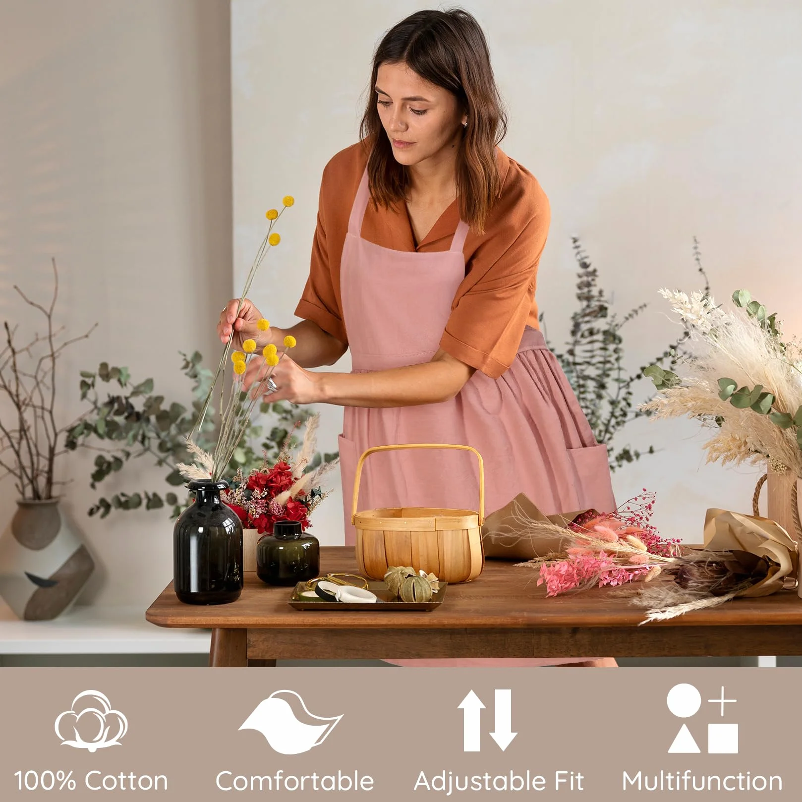 Grembiule Abito con Spalline Incrociate per Donna e Bambina, Grembiule da Chef Vintage in Cotone con Balze e Tasche, Legature Lunghe per Cucina, Giardinaggio, Pittura, Forno e Servizio