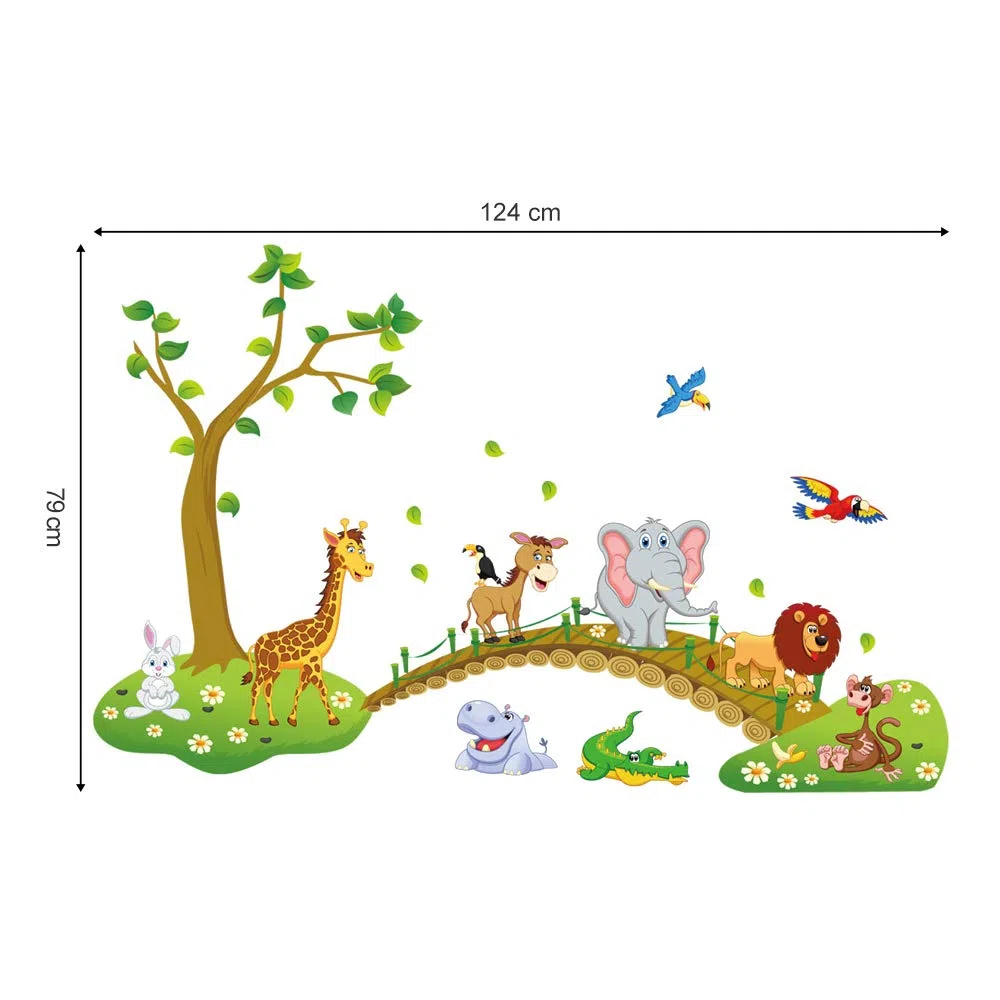 decalmile Adesivi Murali Bambini Animali della Giungla Albero Adesivi da Parete Leone Giraffa Elefante Stickers Murali Stanza dei Bambini Asilo Nido Camera da Letto Decorazioni Parete