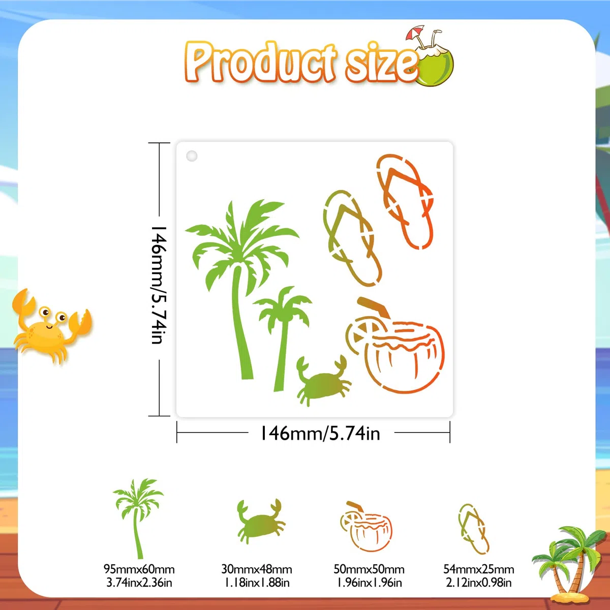 HOWAF Modello di Stencil a Hawaii, 16Pcs Plastica Fiore di Ibisco Stencil Fiori Fenicotteri Tucano Cocco Aloha Riutilizzabili Stencil per Artigianato Disegno Album di Ritagli Parete,14,7 x 14,7cm