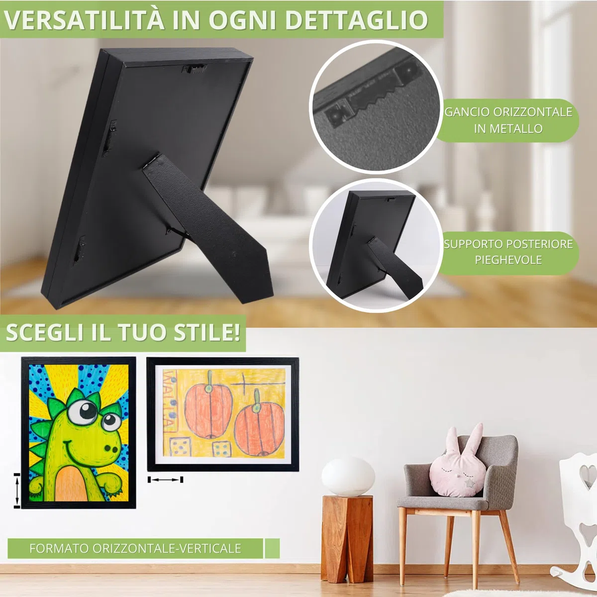 Cornice per Disegni Infantili - Cornice per Conservare Disegni - Apertura Frontale Magnetica e Chiusura Magnetica - Contiene fino a 150 Disegni - Design Bianco - Cornice A4 (21 x 29,7 cm)
