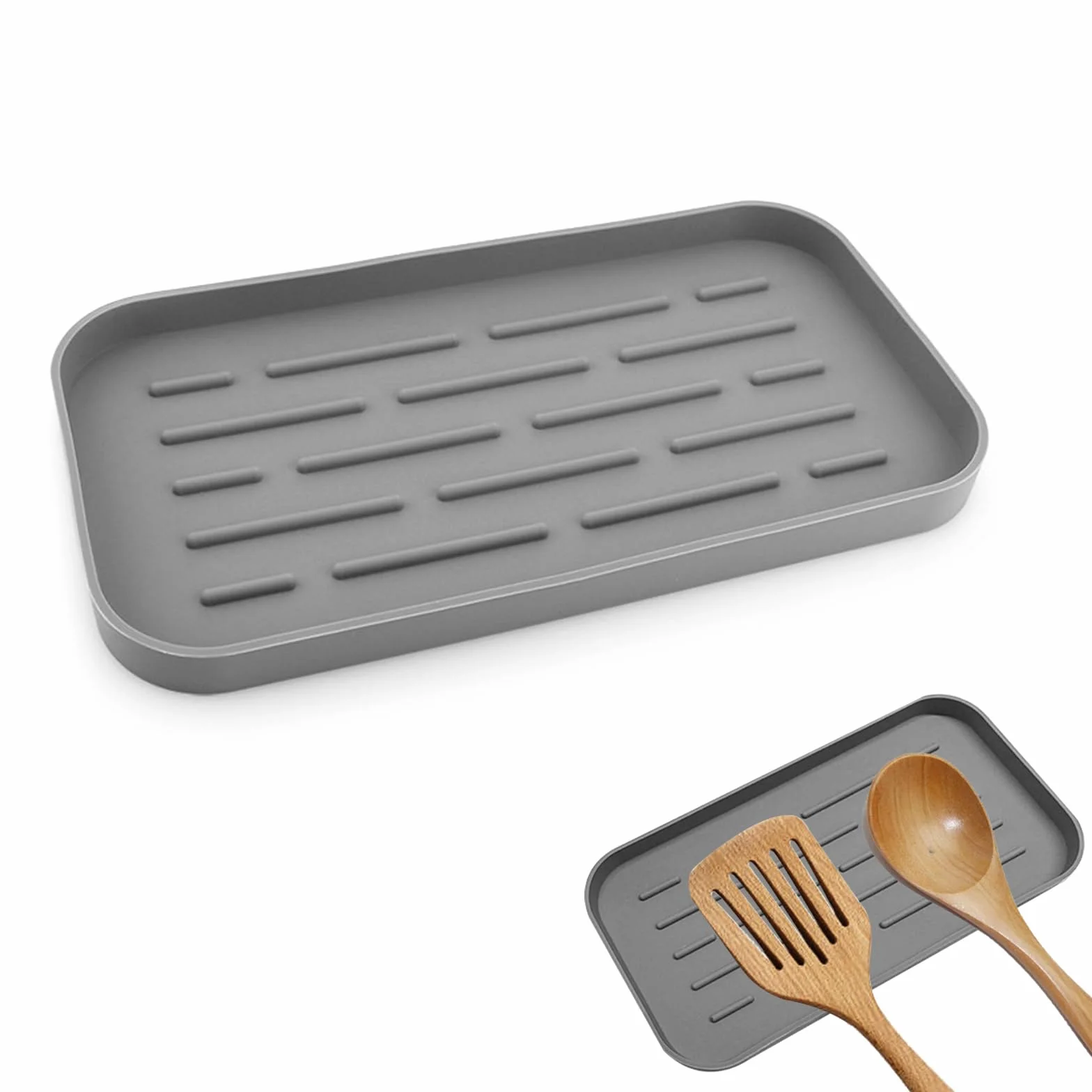 SwirlColor Porta Mestoli da Cucina, Funzionale Silicone Porta Utensili Splash Poggia Cucchiaio per Piano Cottura, Piano da Pranzo, Tavolo (Grigio)