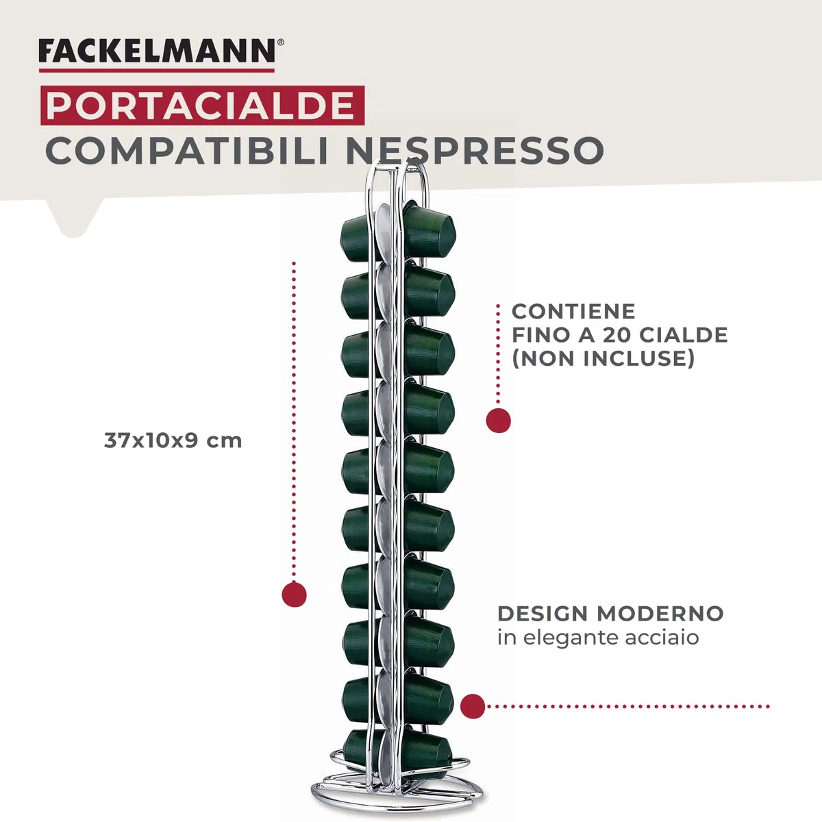 Fackelmann Porta Cialde in Filo per 20 Cialde Nespresso, in Scatola Regalo a 4 Colori, Cialde non Incluse, Argento