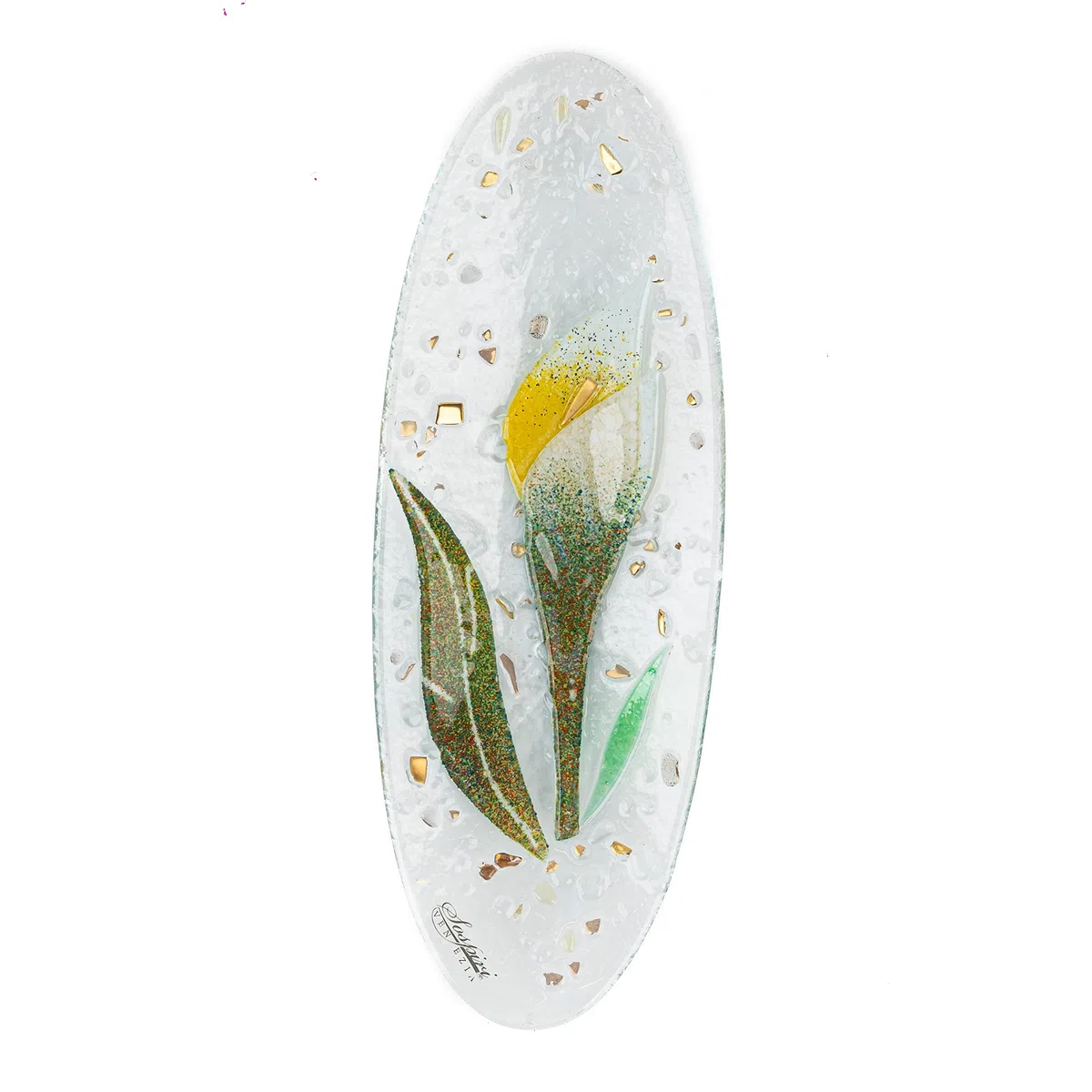 SOSPIRI VENEZIA Svuotatasca Piatto Soprammobile Decoro Floreale Vetro Murano Centrotavola Arredo Casa Idea Regalo Realizzato a Mano Made Italy (cm 28X11 Ovale)