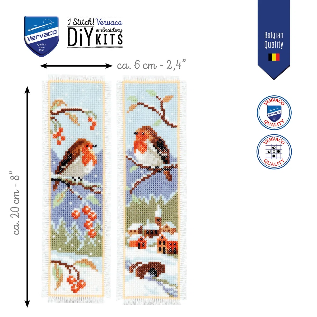 VERVACO Kit Punto Croce Segnalibri Contato PETTIROSSI Set da 2 Segnalibri Punto Croce da Ricamare 6 x 20 cm Set Fai da Te Creativo Adulti Ricamo Accessori per Lavoretti Creativi