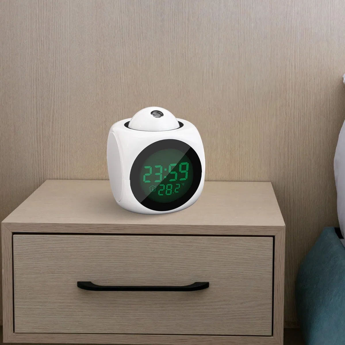 Sveglia con proiettore a LED, display digitale multifunzione della temperatura, orologio con proiezione vocale per camera da letto, soffitto, cucina, scrivania, mensola, parete (bianco)