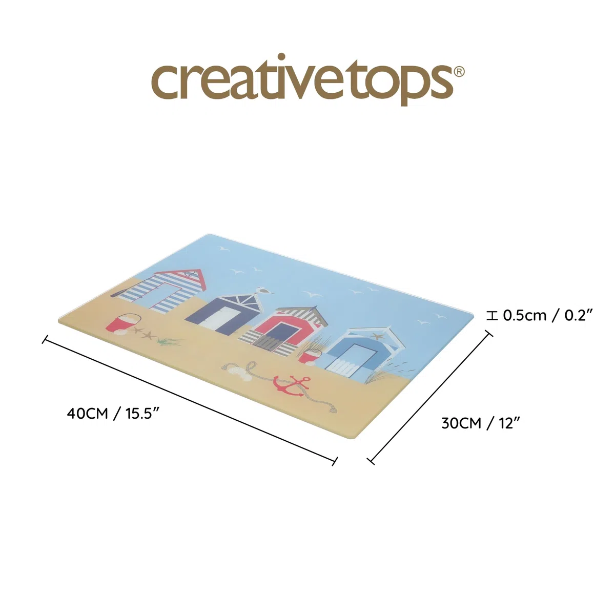 Creative Tops Coastal Glass Work Surface Protector, tagliere multifunzionale in vetro temperato, tagliere con design marittimo, 40 x 30 cm