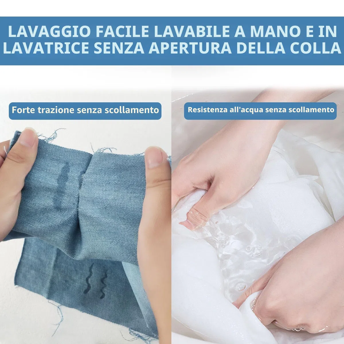 Colla per tessuti non necessaria cucitura, resistente all'acqua, auto-adesiva per cotone, flanella, denim, poliestere