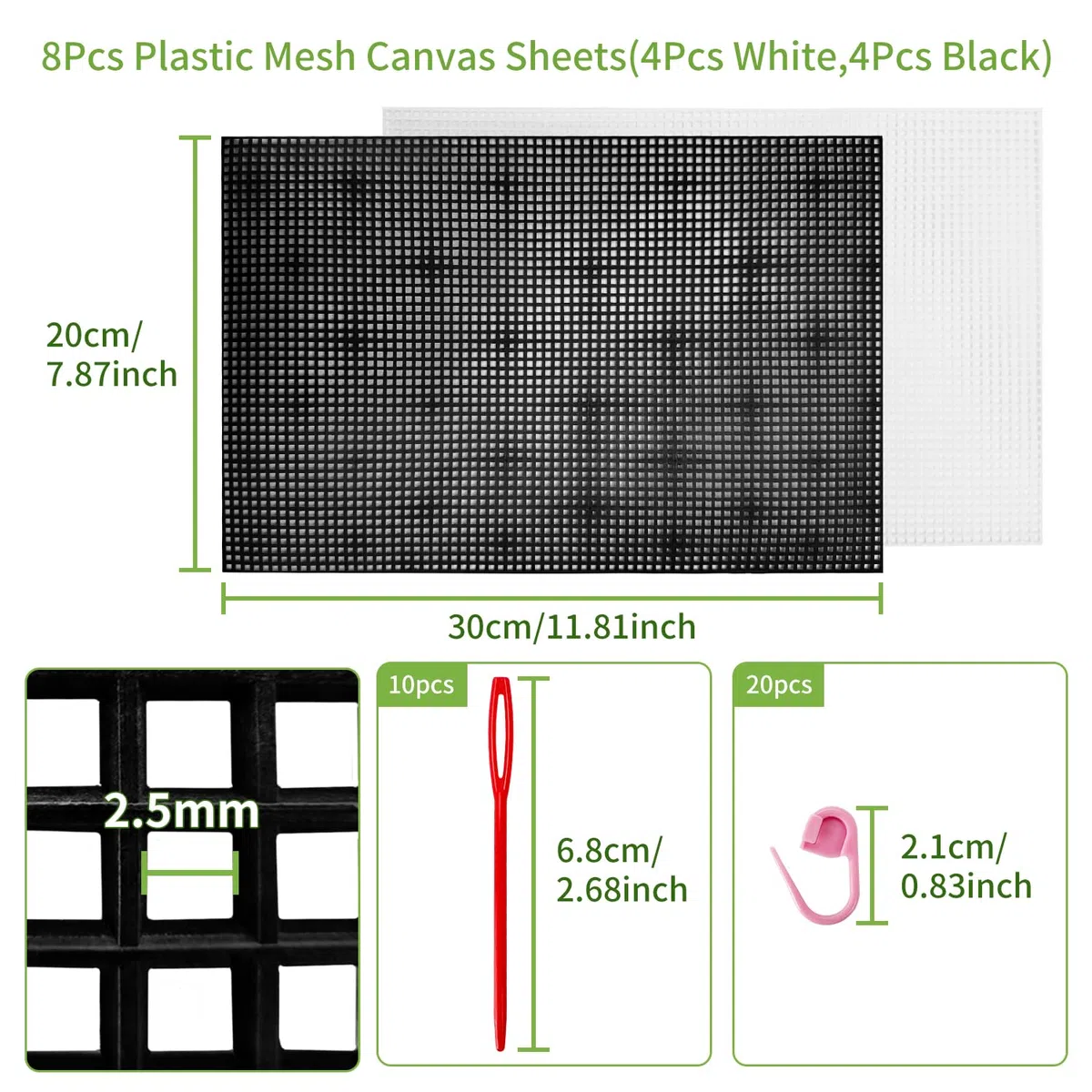 Fogli di Rete di Plastica 8 Pezzi per Borse Uncinetto - Mesh Plastic Canvas 6CT 2.5mm per Ricamo e Maglia - 30 * 20cm (Bianco, Nero)