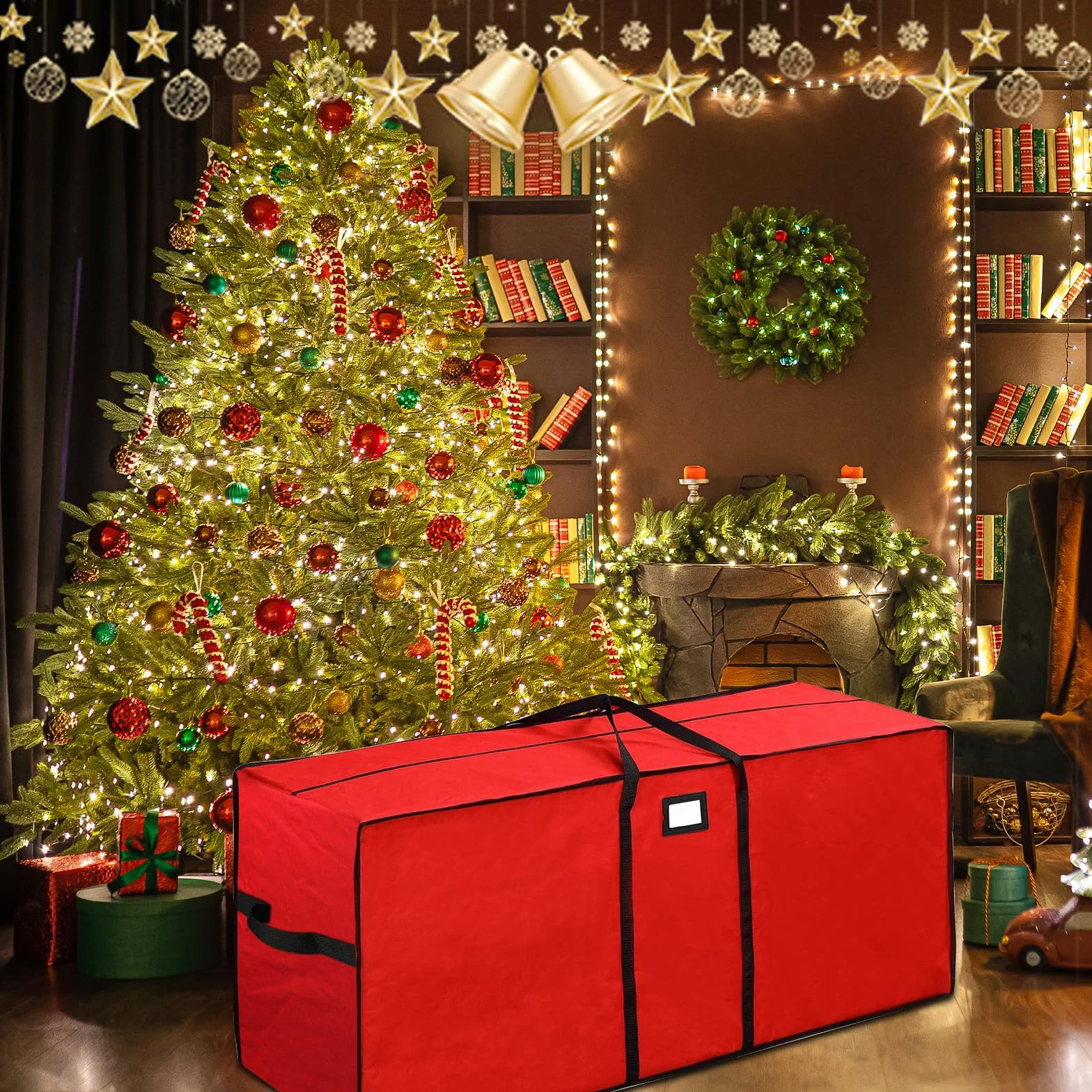 Borsa per Cuscini da Giardino, Custodia per Albero di Natale, Tessuto Oxford 600D Borsa Portaoggetti Natalizia con Manico e Cerniera,Impermeabile,Borsa per Albero di Natale,165x38x76cm, Rosso