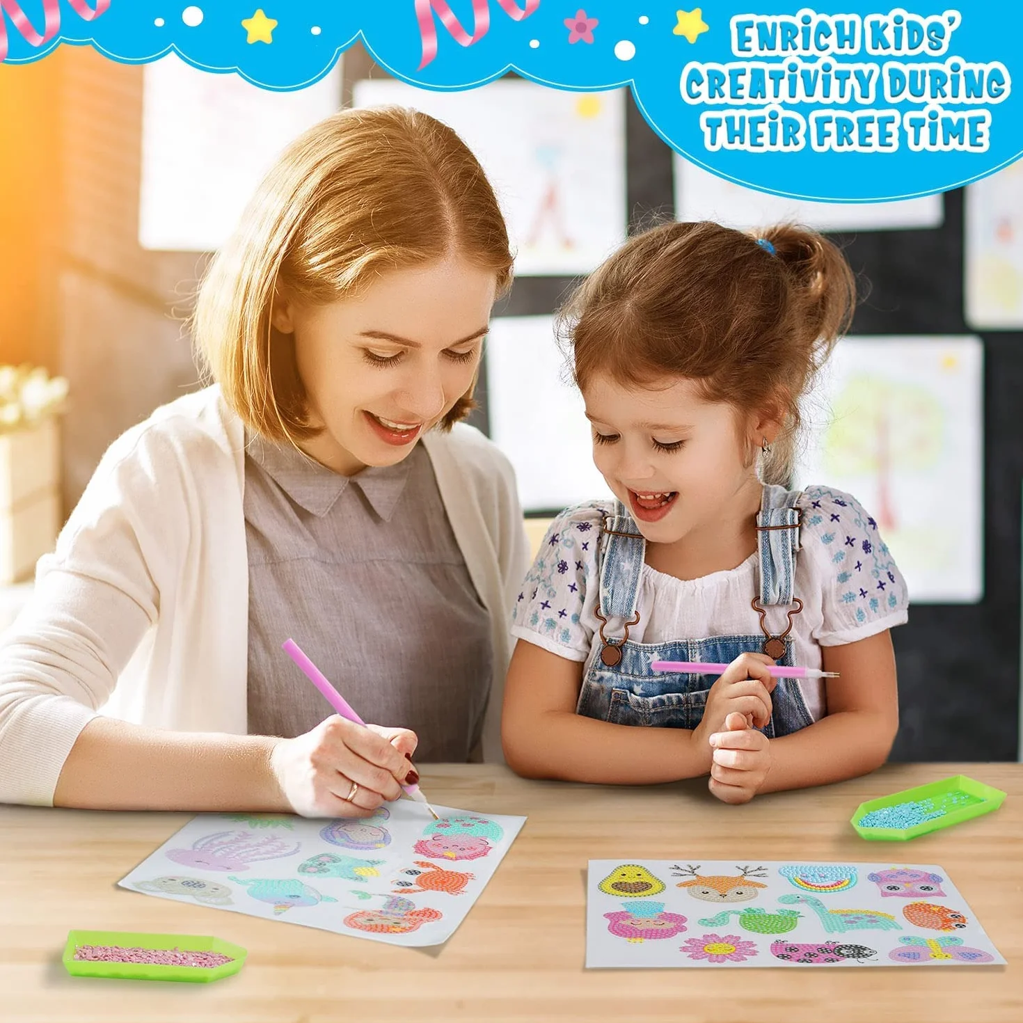 BOUTIKS 40 Pezzi 5D Diamond Painting Adesivi Bambini Kit Scatola DIY Mondo Animale Marino Pittura Diamante Arte Mosaico Adesivi