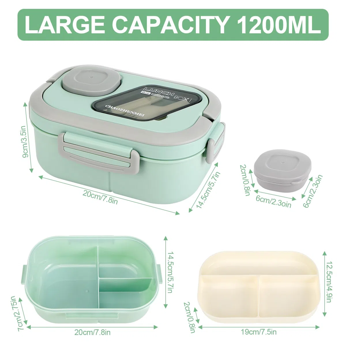 Kasanni Lunch Box con scomparti, lunch box, contenitore per pranzo e insalata, bento box con cucchiaio, snack box, pranzo, per adulti e bambini, senza BPA (Verde)