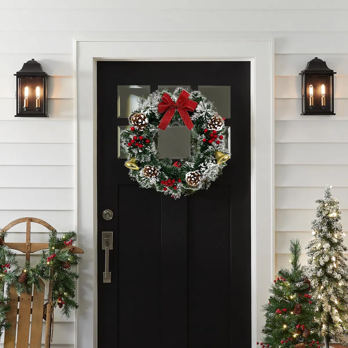Ghirlanda natalizia per porta di Natale, 30 cm, decorazione natalizia, decorazione natalizia (bianco e verde)