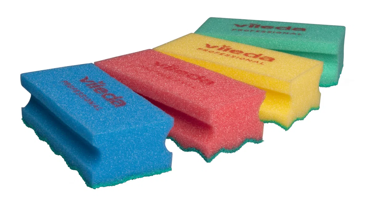 Vileda Professional PurActive, Spugna professionale Antigraffio, 10 Pezzi,14x6 cm,Verde,Per Superfici Delicate,Acciaio Inossidabile,Vetro,Ceramica,Tecnologia di Pulizia Attiva,Codifica a Colori HACCP