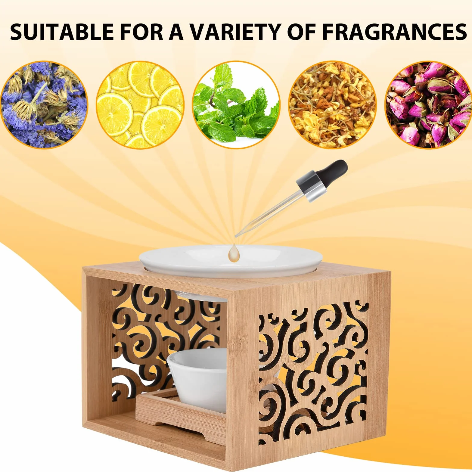 Lampada aromatica di bambù, lampada aromatica in ceramica, bruciatore di olio essenziale, cera fusa, lampada aromatica con portacandele decorativo, diffusore di aromi per la casa, ufficio,