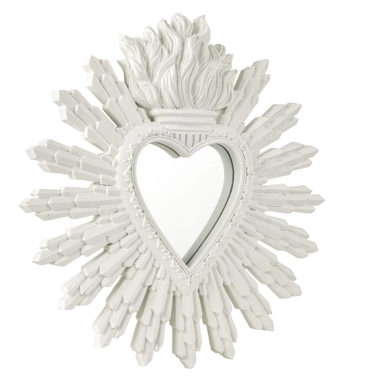 Baroni Home Specchio Ex Voto Cuore Sacro con Raggi in Resina Dorata, Cuore Bianco, Decorazione da Parete con Gancio, Specchio Bianco da Parete, Ingresso, Soggiorno, Camera da Letto 27x2x28 cm