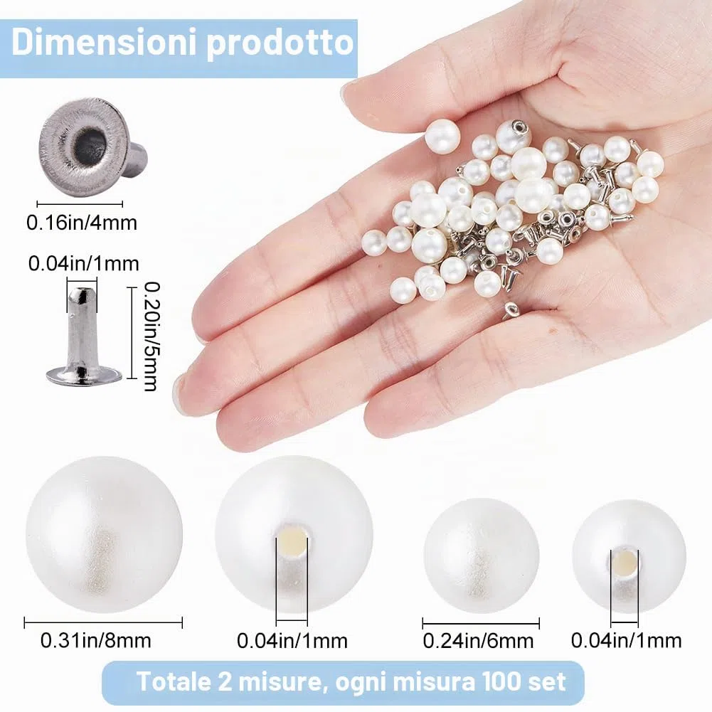 GORGECRAFT 200 Set 2 Dimensioni Bottoni di Perle di Plastica Perle Bianche Rivetti Borchie Rotondo Perno di Plastica con Perni Kit per Abbigliamento Borse per Cappelli Abbellimenti di Scarpe Lavoro