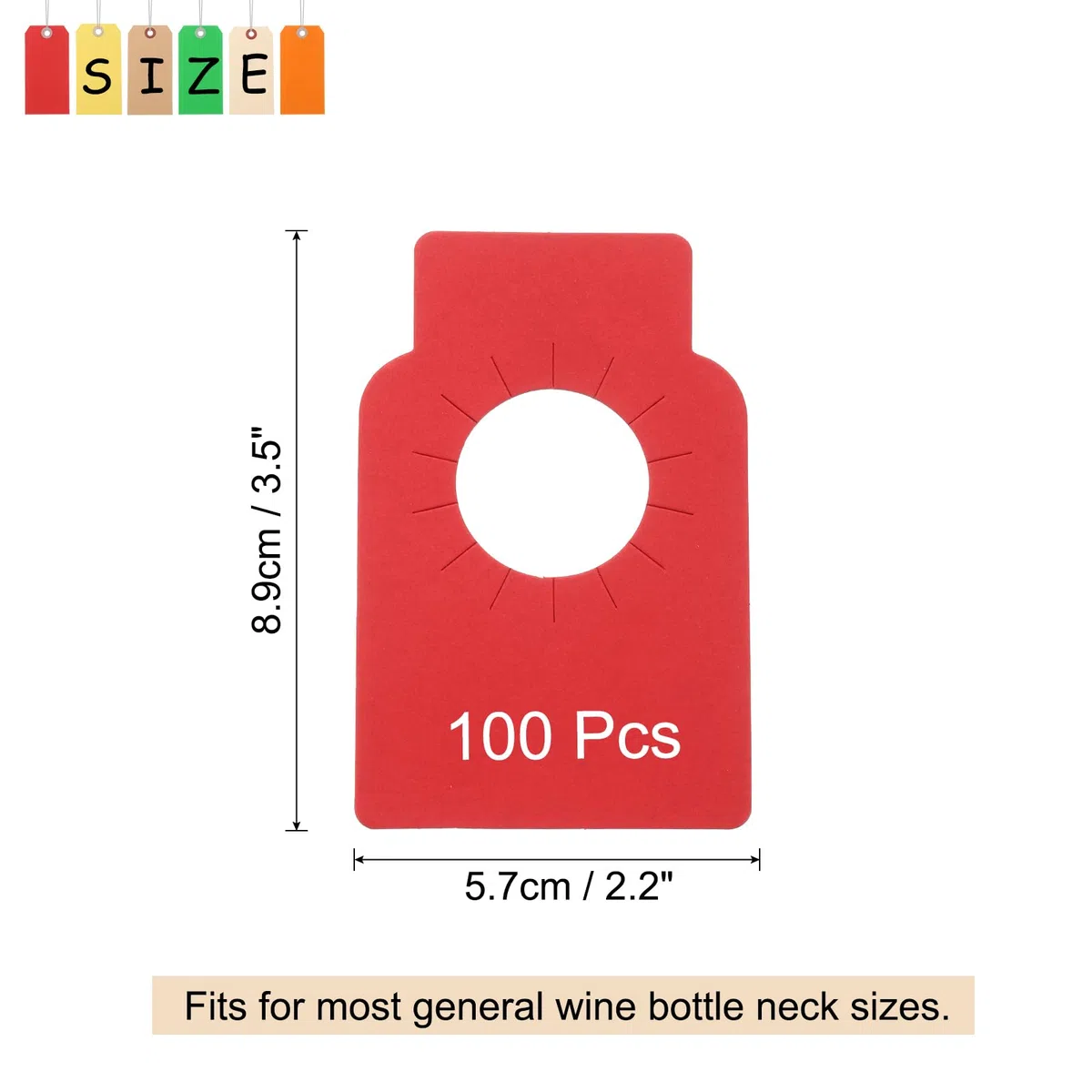 QUARKZMAN 100Pz Etichette Bottiglia Vino, Etichette Appese al Collo Bottiglia per Conservazione Cantina, Etichette Appese per Nome, Anno, Note di Degustazione (2.2x3.5, Rosso)