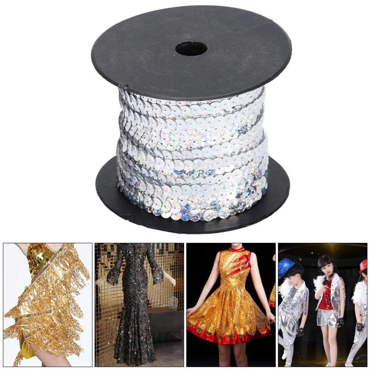 Nastro di Paillettes Decorativo in Argento, 100 Metri, 6mm, per Gioielli, Costumi, Cucito e Creazione di Nastri