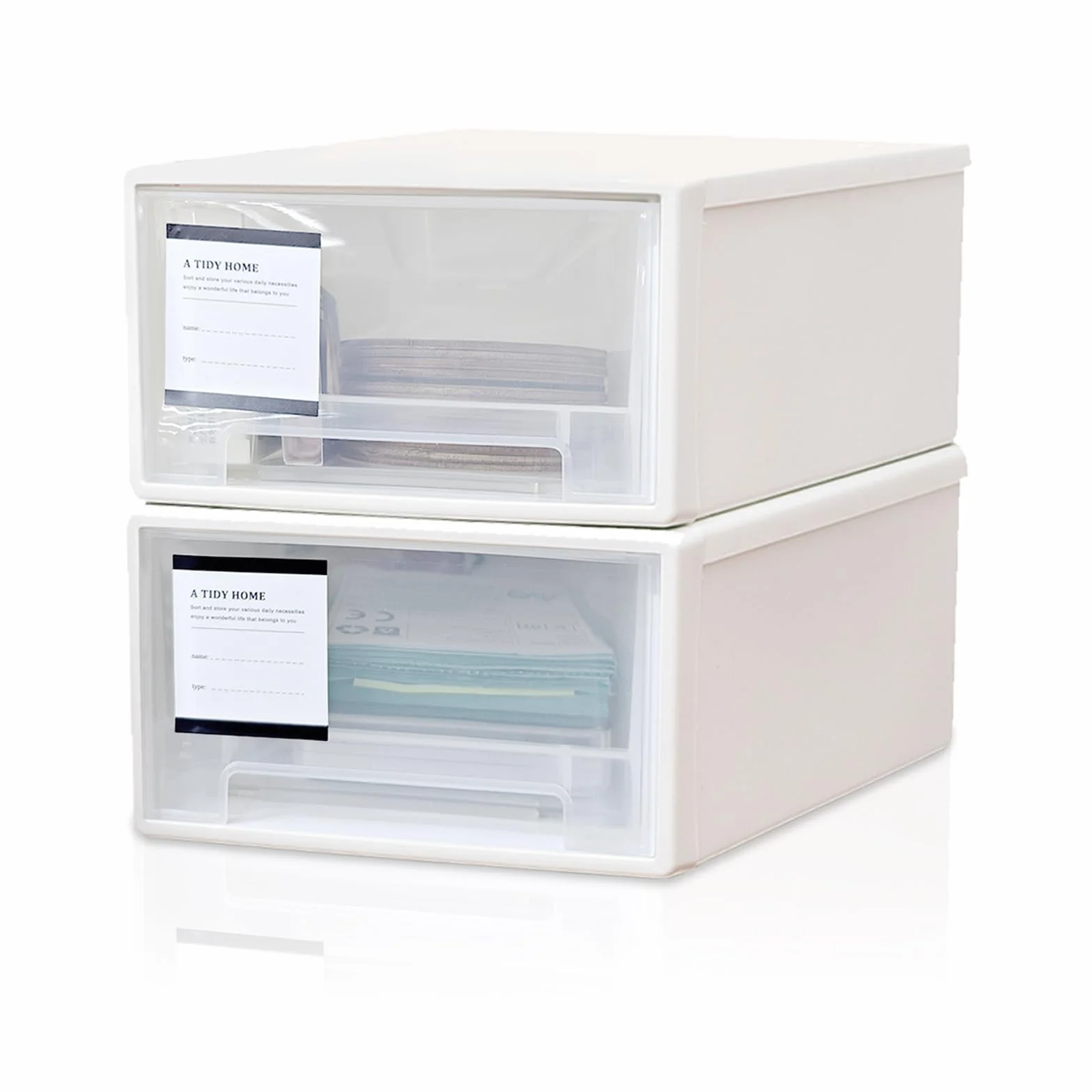 2PCS Cassetto Bianco Impilabile in Plastica - Portaoggetti Multiuso per Ufficio, Scrivania, Toeletta - Cassettiera Scatola Organizer