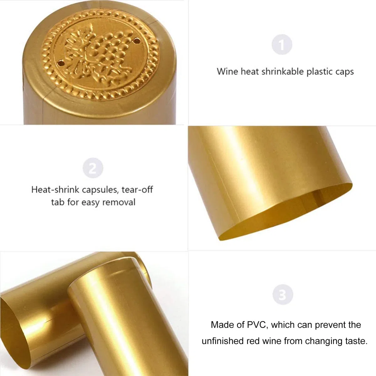 Cappucci Termoretraibili Tappo 150 Pcs Capsule Bottiglia di Vino in PVC Shrink Caps (Nero Oro Rosso)