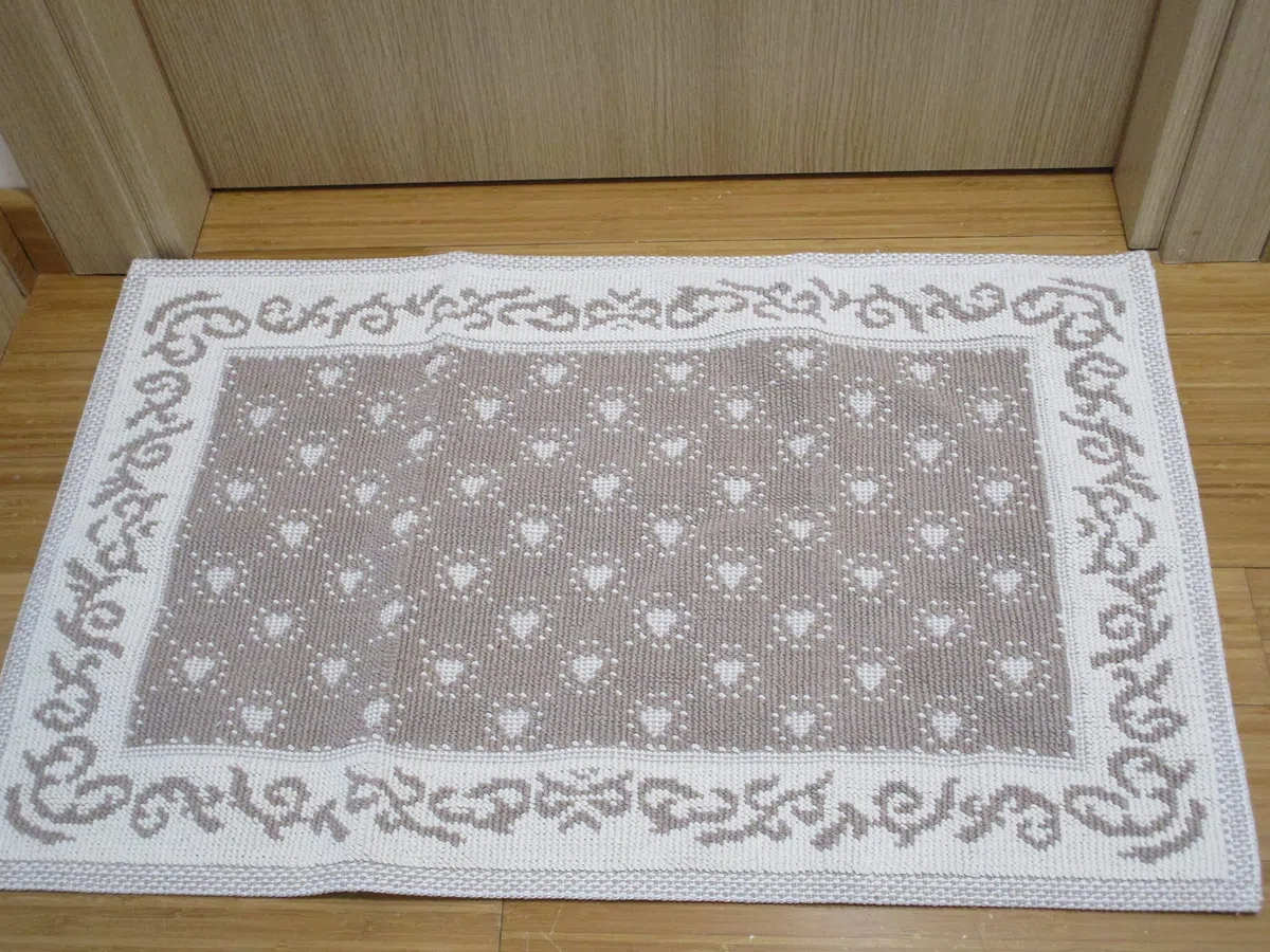 Tappeto...Scendiletto..Parure Tre Pezzi.. Stile SARDO CUORI e RICAMI In Tutte Le Misure..Colori:Grigio+Beige..100% Cotone Antiscivolo (50X80, Beige)