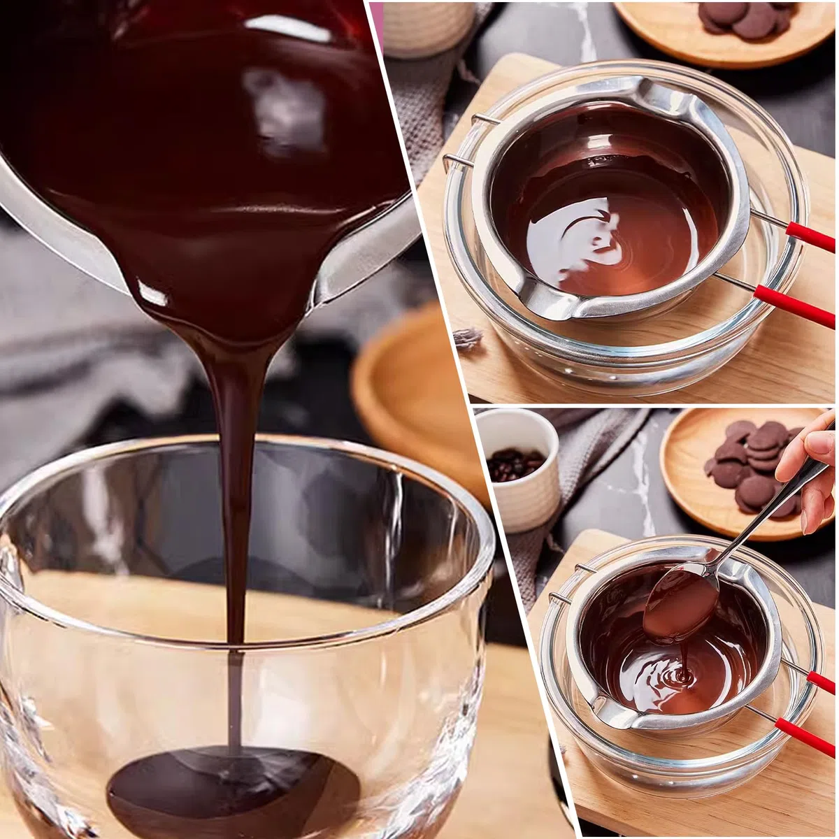 Bagnomaria in Acciaio Inox 400 ml Double Boiler Beccucci con Manico Resistente al Calore Ciotola Pentola per Bagnomaria Cioccolato Sciogliere Formaggio Burro Caramelle
