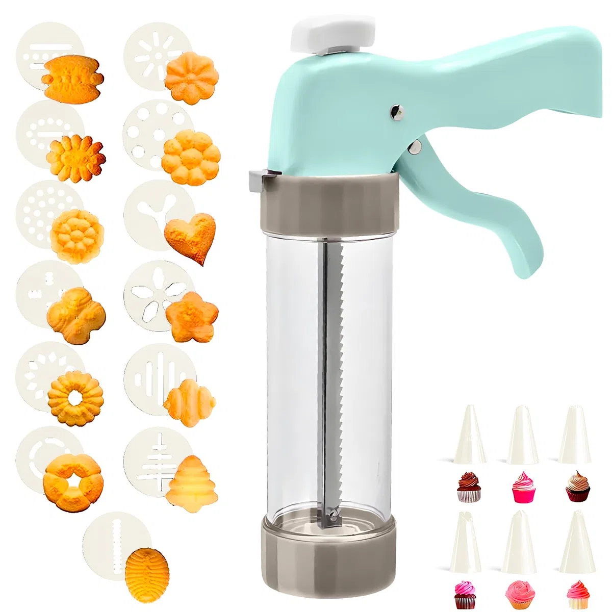 Avilia Pressa e Siringa per Biscotti in Plastica - Sparabiscotti con 13 Cerchi e 6 Punte Decorative - Strumento per Decorare Torte, Biscotti e Dessert, Facile da Usare e Lavabile