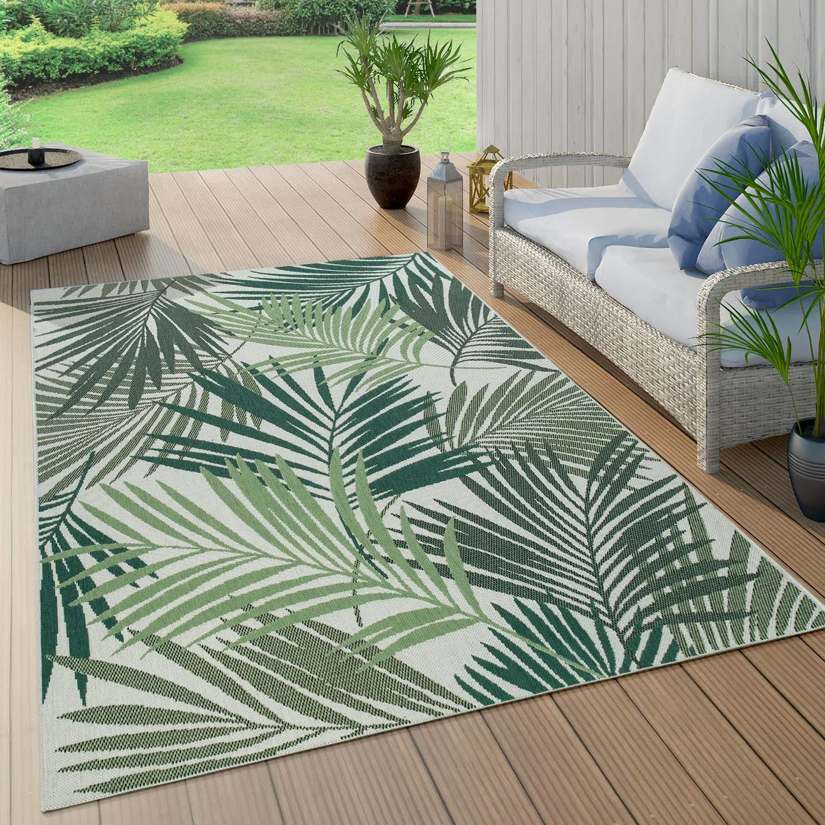 Paco Home Tappeto Cucina Da Esterno Salotto Moderno Balcone Terrazo Con Palme Giungla Motivo Floreale Motivo Boho Verde, Dimensione:240x340 cm, Colore:Verde
