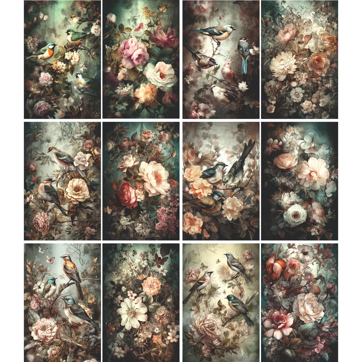 Carta di riso Uccelli vintage, 20 x 26,6cm (6 pezzi) - 6 disegni per scrapbooking, cartoline, artigianato, decoupage da CRAFT KREATIVELY