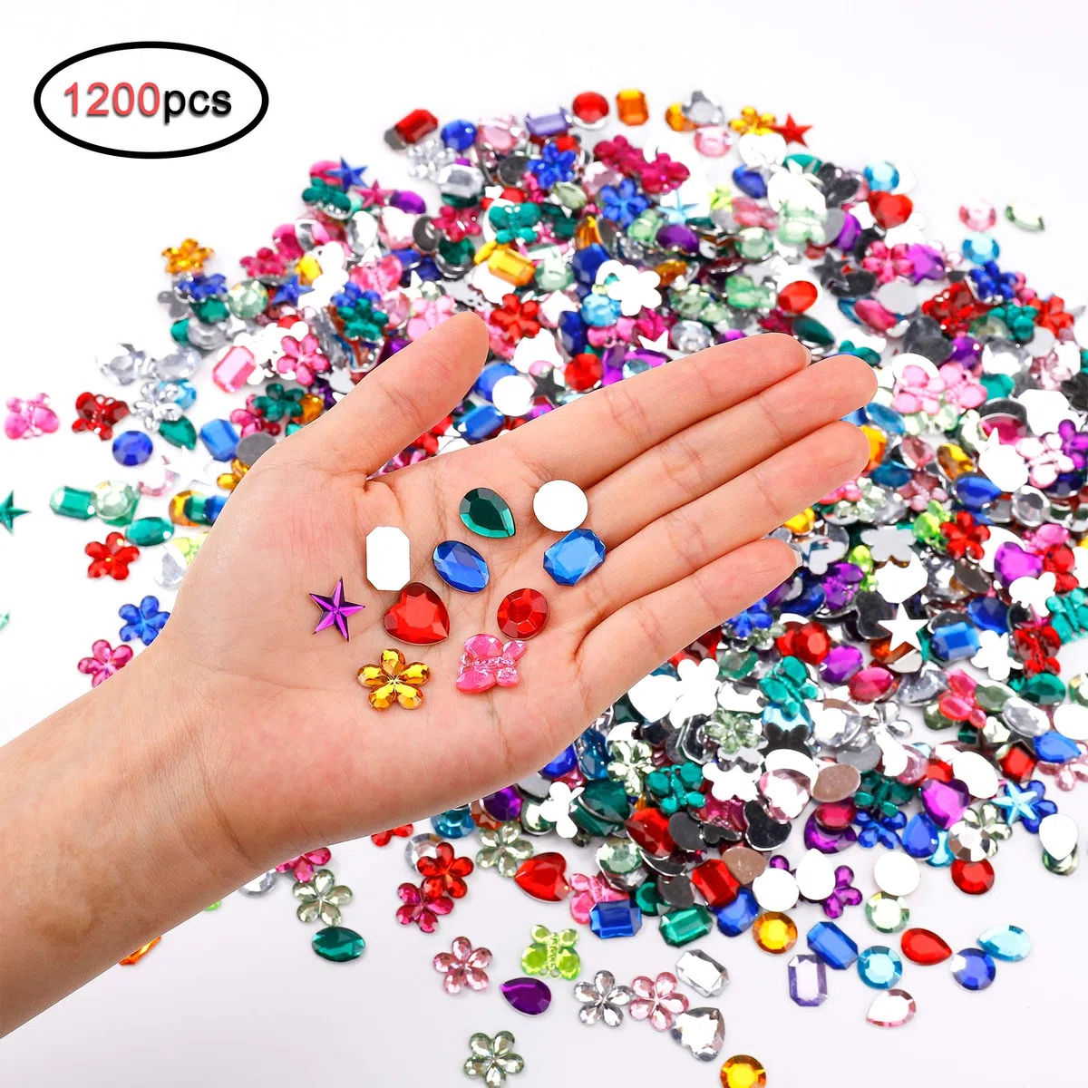 Cristallo Strass Acrilico Gemme Schiena Piatto Scintillante Pietre Preziose per DIY Artigianato Vestito Vestiti Multicolore 8 Forme 1200 Pezzi