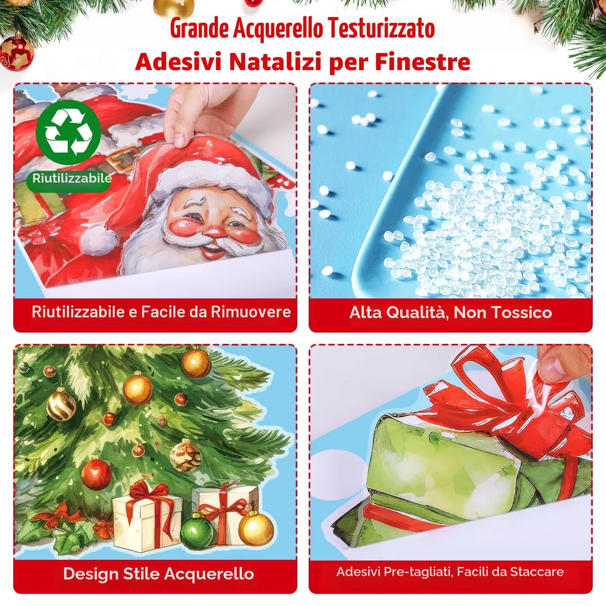 Edonkvi Adesivi Natalizi per Finestre 86 Pezzi, Vetrofanie Natalizie Grandi Decorazioni Natale Casa, Riutilizzabili Fiocchi di Neve Stickers Decalcomanie per Addobbi Vetrine Negozio Ufficio Porte