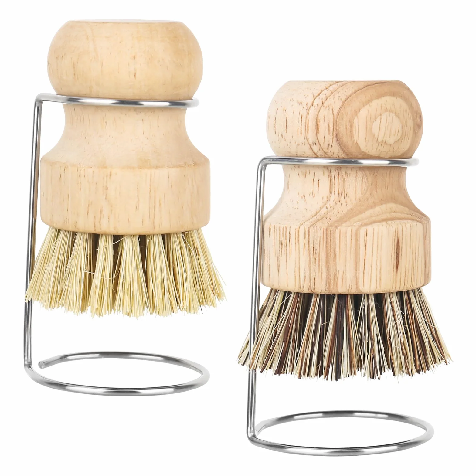 2 spazzole per palmi in bambù con 2 ripiani di scarico, spazzola in legno, spazzola abrasiva per pentole, padelle, lavello della cucina, pulizia per lavare piatti, pentole, padelle e lavello
