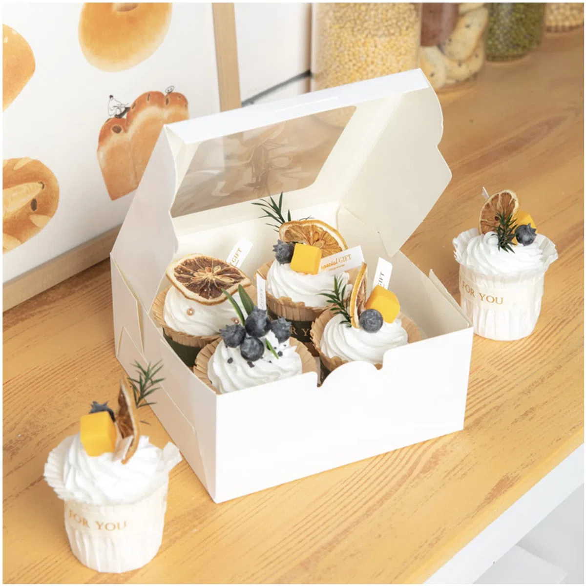 15 x 4 Cavity Scatole per Cupcake e Torte con Finestra e Inserti