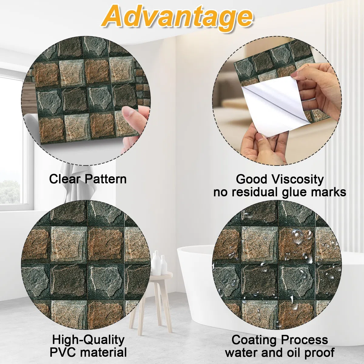 Mosaico Adesivi per Piastrelle, 30 Pezzi Impermeabile Piastrelle Adesive Cucina Bagno Decorazione in PVC, 10x10cm Resistenti ai Graffi e Rimovibili Adesivo Murale (Struttura Bianca)