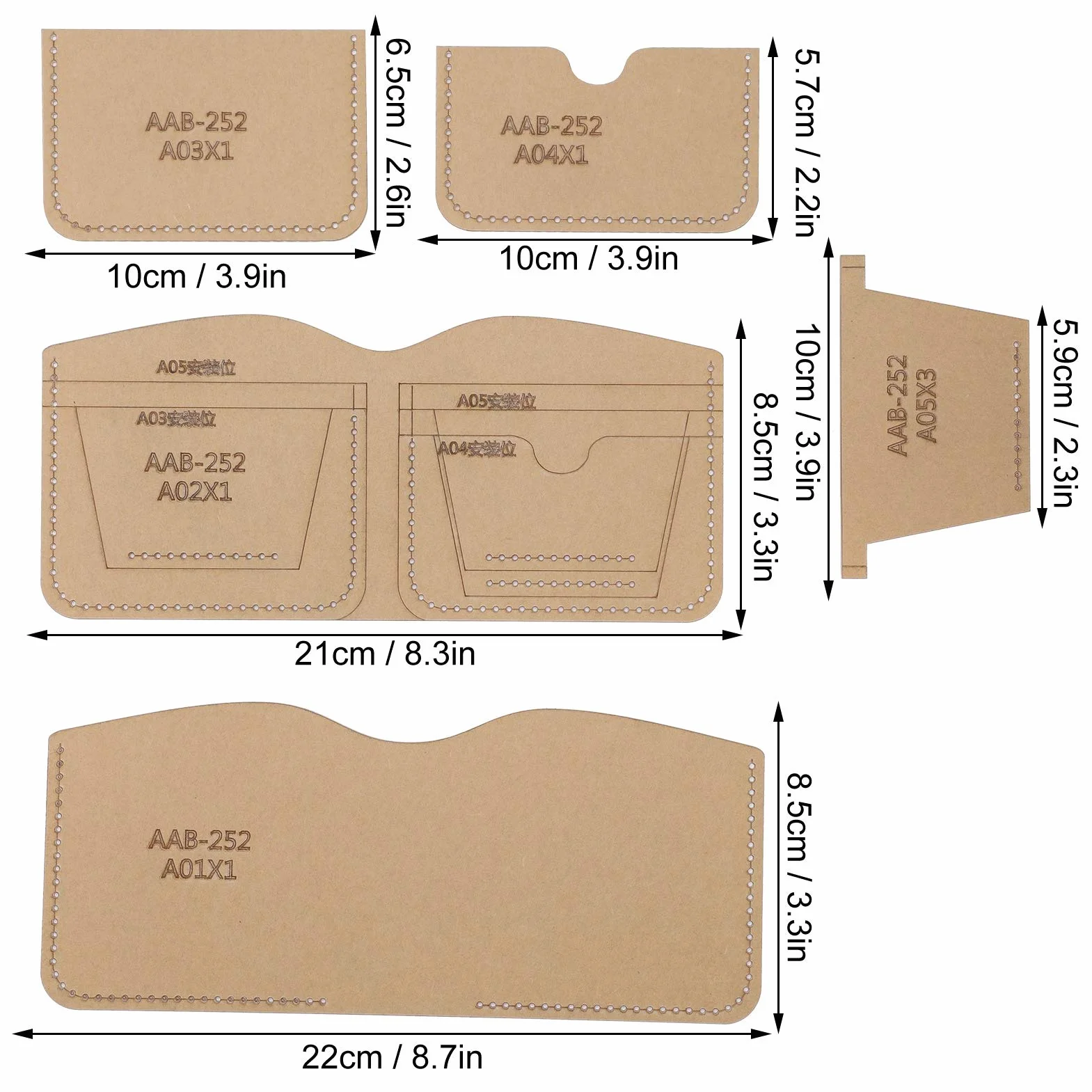 Modello Acrilico Stampo per Borsa in Pelle Articoli in Pelle Stencil Modello Portafoglio Strumenti Corti 5 Pezzi Prodotti in Pelle Fungo Articoli in Pelle Trasparente Vernice